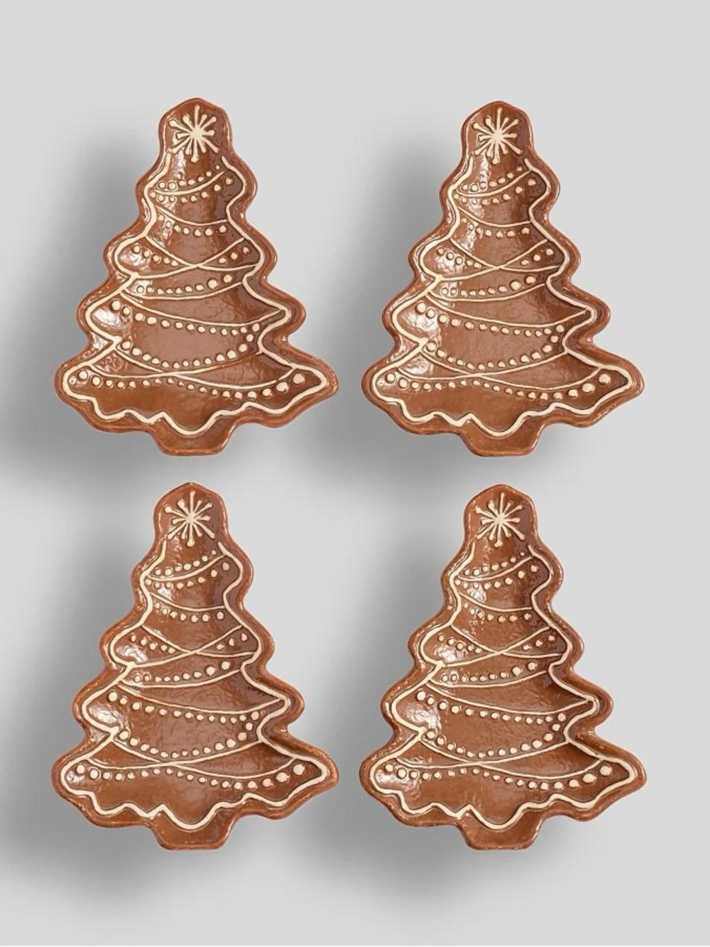Pottery Barn Gingerbread Tree Stoneware Appetizer Plates - Set Of 4